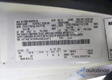 2012 Ford E-150 Commercial from USA, damaged, VIN 1FTNE1EW5CDB33473